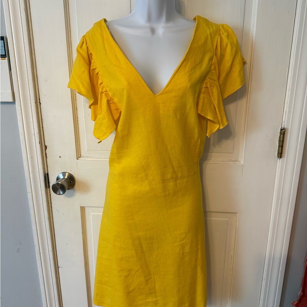 NWT Sunny Yellow V-Neck Ruffle Sleeve Mini Dress